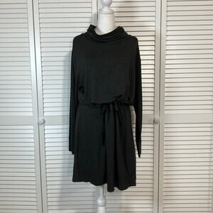 Loft Gray Cowl Neck Cinched Drawstring Waist Knee Length Dress Women M